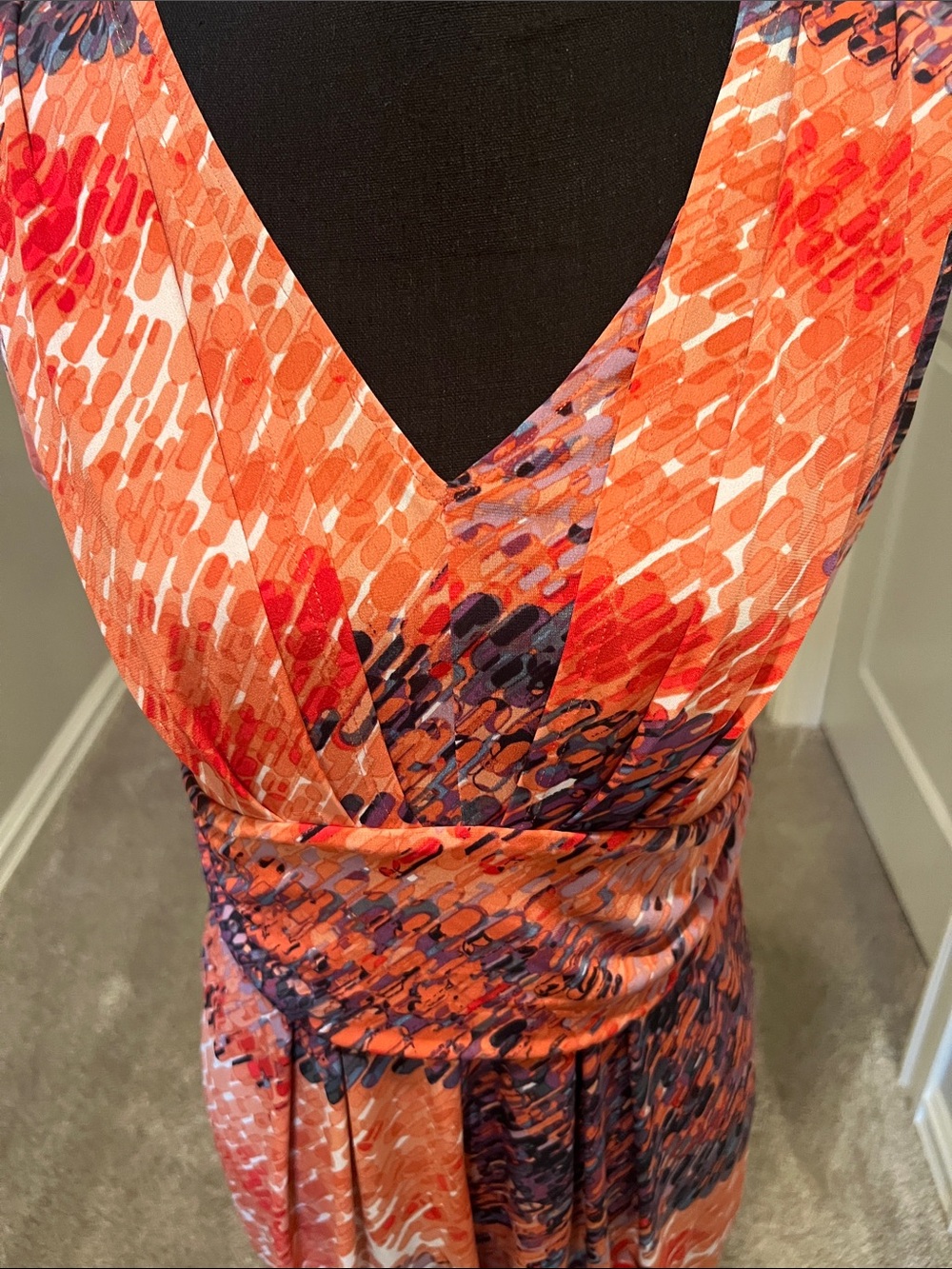 Simply Vera Vera Wang Orange & Navy Sleeveless Faux-Wrap Midi Dress Size Large - Picture 3 of 9